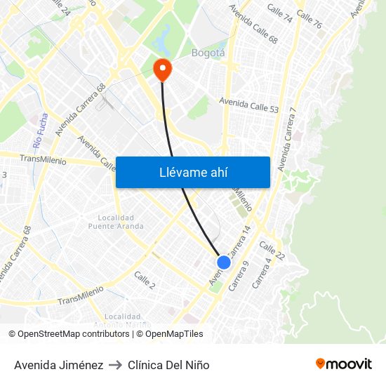 Avenida Jiménez to Clínica Del Niño map