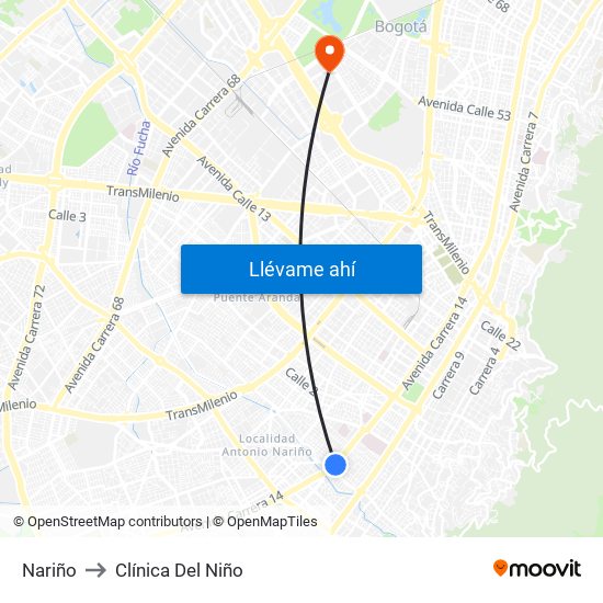 Nariño to Clínica Del Niño map