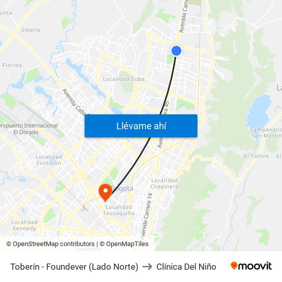 Toberín - Foundever (Lado Norte) to Clínica Del Niño map