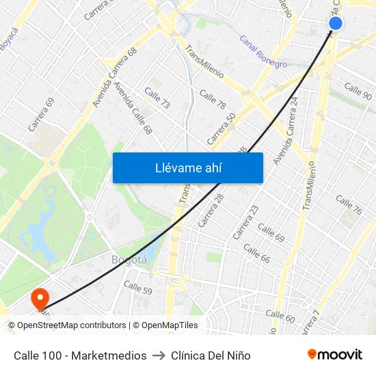 Calle 100 - Marketmedios to Clínica Del Niño map