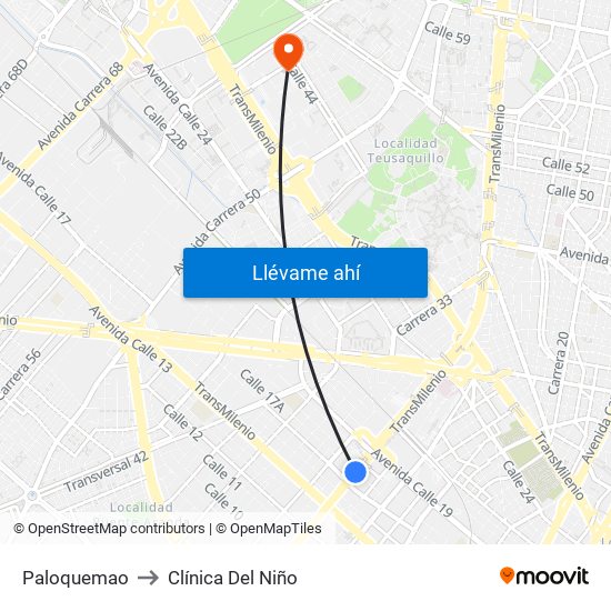 Paloquemao to Clínica Del Niño map