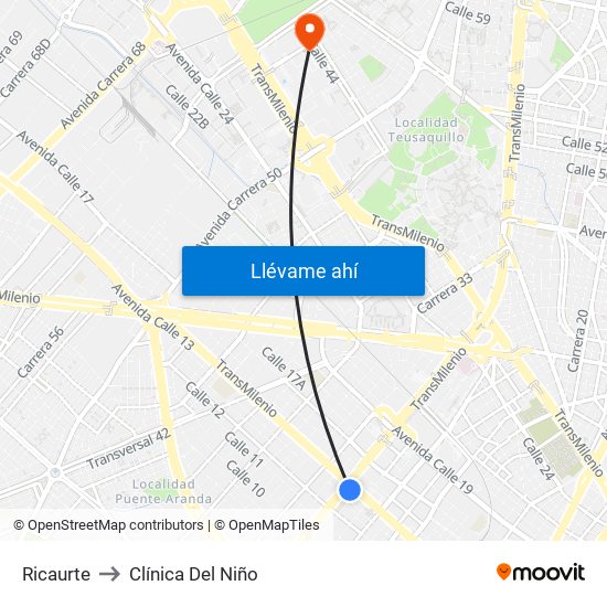 Ricaurte to Clínica Del Niño map