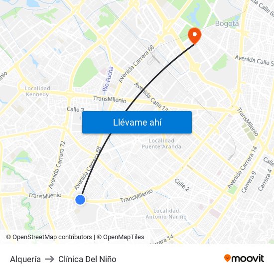 Alquería to Clínica Del Niño map