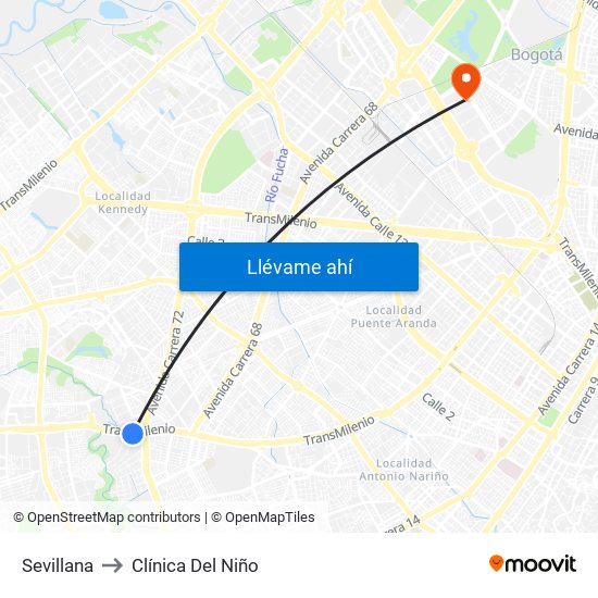 Sevillana to Clínica Del Niño map