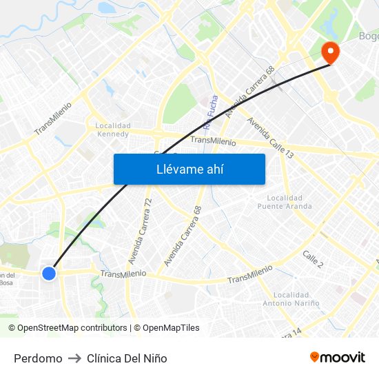 Perdomo to Clínica Del Niño map
