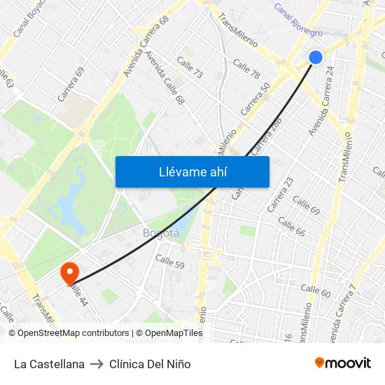 La Castellana to Clínica Del Niño map