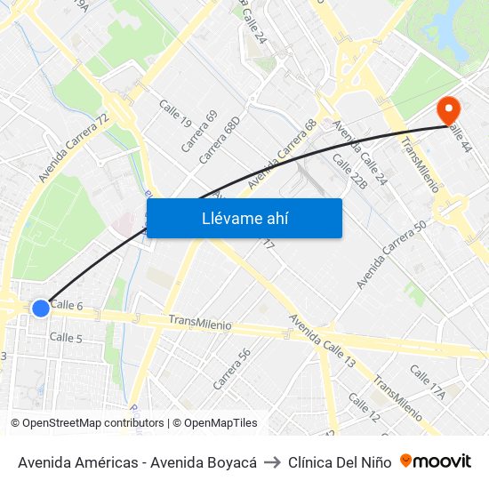 Avenida Américas - Avenida Boyacá to Clínica Del Niño map