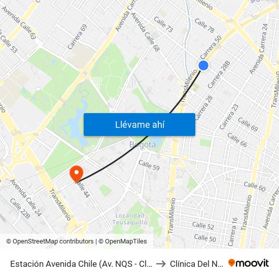 Estación Avenida Chile (Av. NQS - Cl 71c) to Clínica Del Niño map