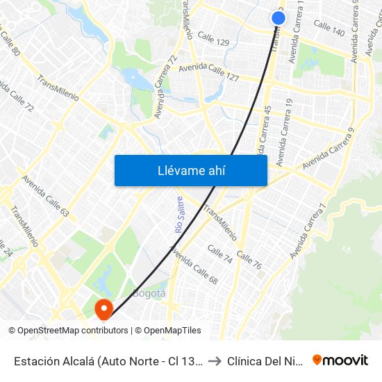 Estación Alcalá (Auto Norte - Cl 136) to Clínica Del Niño map