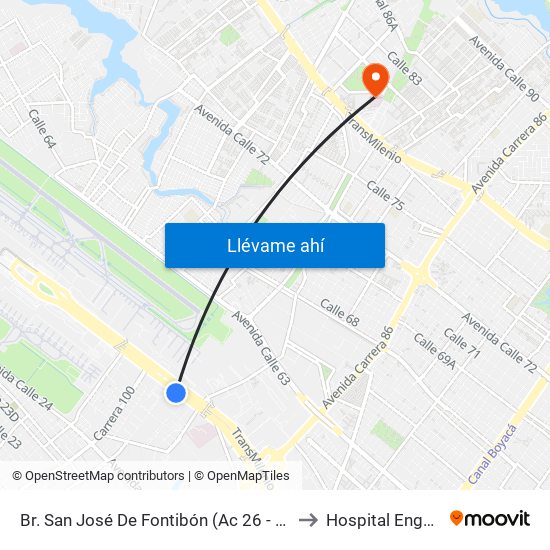 Br. San José De Fontibón (Ac 26 - Kr 96a) to Hospital Engativa map