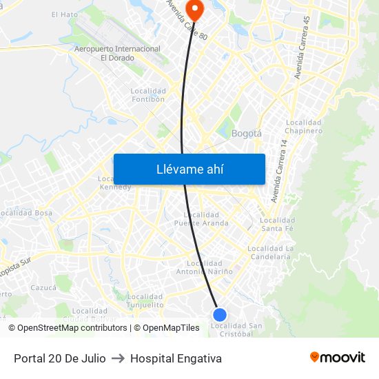 Portal 20 De Julio to Hospital Engativa map