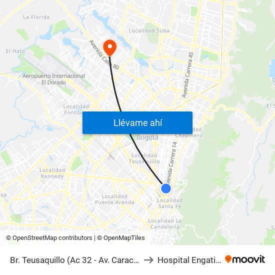Br. Teusaquillo (Ac 32 - Av. Caracas) to Hospital Engativa map