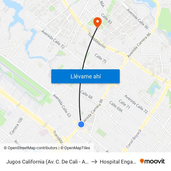 Jugos California (Av. C. De Cali - Ac 63) to Hospital Engativa map