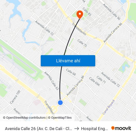 Avenida Calle 26 (Av. C. De Cali - Cl 51) (A) to Hospital Engativa map
