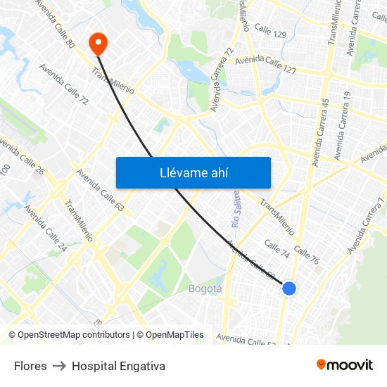 Flores to Hospital Engativa map