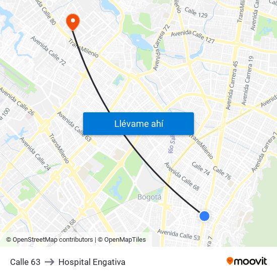 Calle 63 to Hospital Engativa map