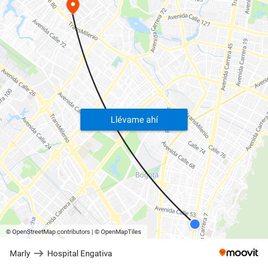 Marly to Hospital Engativa map