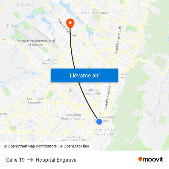 Calle 19 to Hospital Engativa map