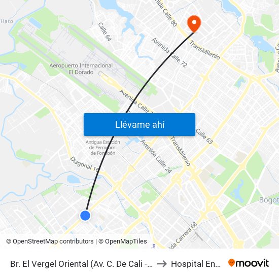 Br. El Vergel Oriental (Av. C. De Cali - Cl 10b) (A) to Hospital Engativa map