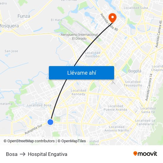 Bosa to Hospital Engativa map