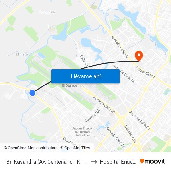 Br. Kasandra (Av. Centenario - Kr 134a) to Hospital Engativa map