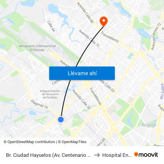 Br. Ciudad Hayuelos (Av. Centenario - Av. C. De Cali) to Hospital Engativa map