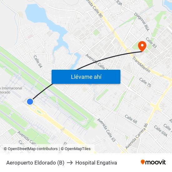 Aeropuerto Eldorado (B) to Hospital Engativa map