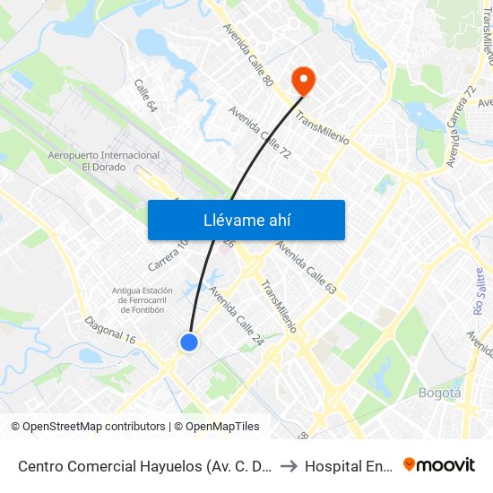 Centro Comercial Hayuelos (Av. C. De Cali - Cl 20) to Hospital Engativa map