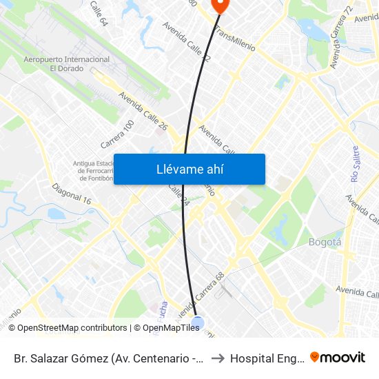 Br. Salazar Gómez (Av. Centenario - Kr 65) (A) to Hospital Engativa map