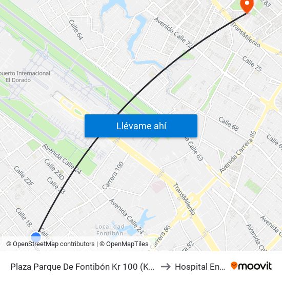 Plaza Parque De Fontibón Kr 100 (Kr 100 - Cl 17a) to Hospital Engativa map