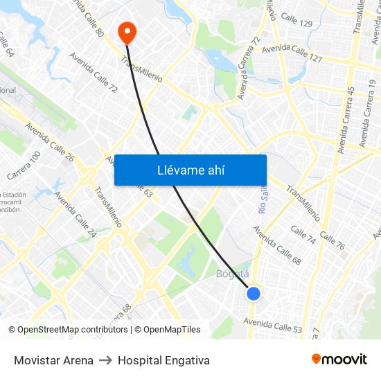 Movistar Arena to Hospital Engativa map