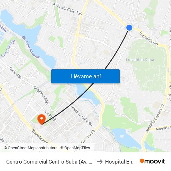 Centro Comercial Centro Suba (Av. Suba - Kr 91) to Hospital Engativa map
