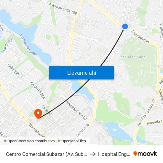 Centro Comercial Subazar (Av. Suba - Kr 91) to Hospital Engativa map