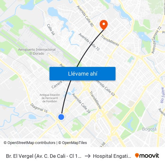 Br. El Vergel (Av. C. De Cali - Cl 18) to Hospital Engativa map