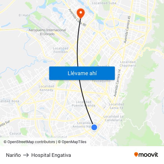 Nariño to Hospital Engativa map