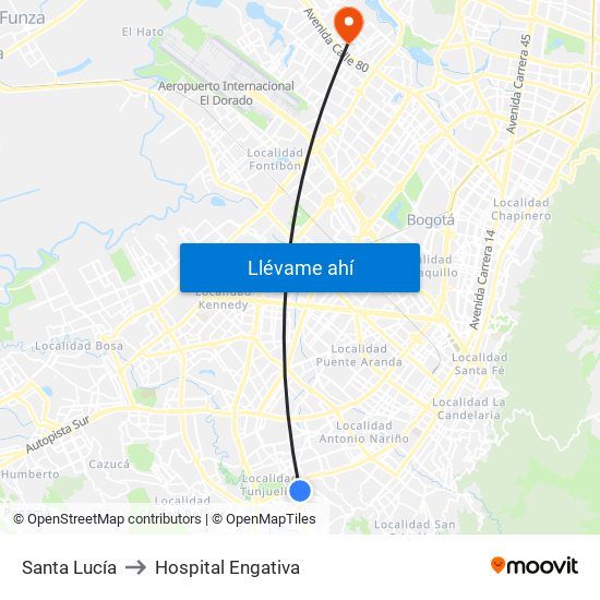 Santa Lucía to Hospital Engativa map