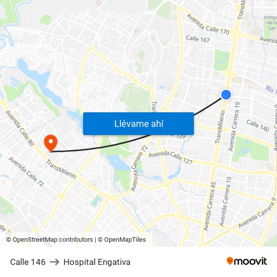 Calle 146 to Hospital Engativa map