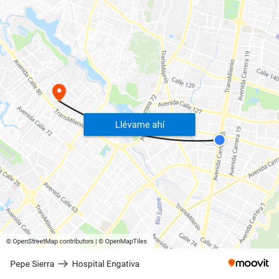 Pepe Sierra to Hospital Engativa map