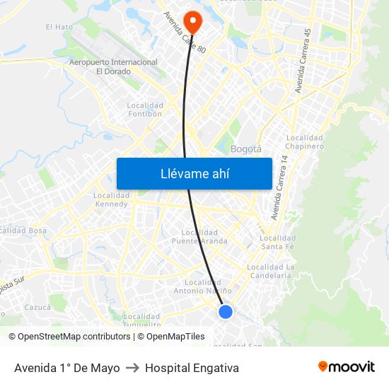 Avenida 1° De Mayo to Hospital Engativa map