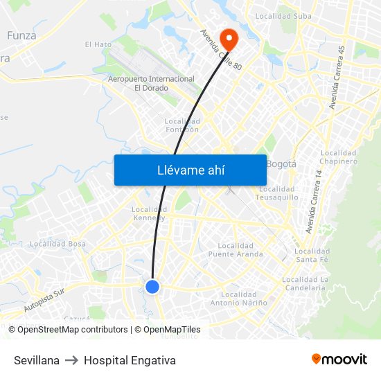 Sevillana to Hospital Engativa map