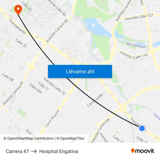 Carrera 47 to Hospital Engativa map