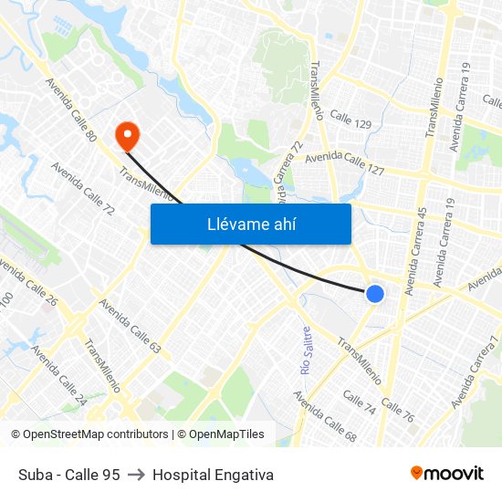 Suba - Calle 95 to Hospital Engativa map