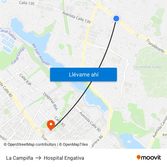 La Campiña to Hospital Engativa map