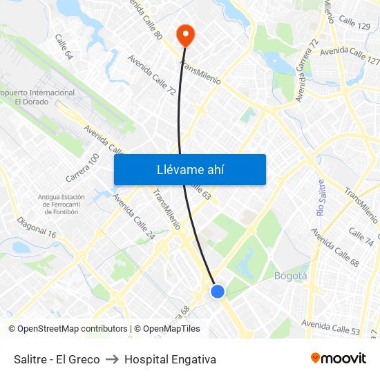 Salitre - El Greco to Hospital Engativa map