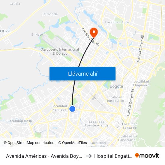 Avenida Américas - Avenida Boyacá to Hospital Engativa map