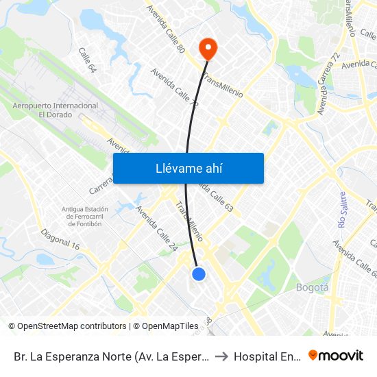 Br. La Esperanza Norte (Av. La Esperanza - Kr 69d) to Hospital Engativa map