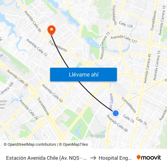 Estación Avenida Chile (Av. NQS - Cl 71c) to Hospital Engativa map