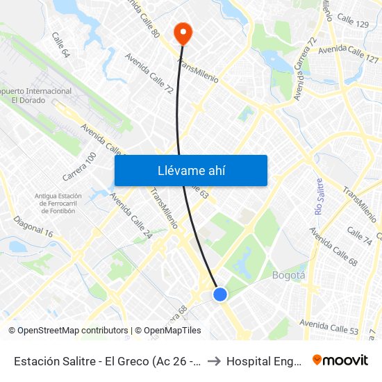 Estación Salitre - El Greco (Ac 26 - Ak 68) to Hospital Engativa map