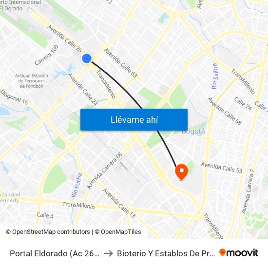 Portal Eldorado (Ac 26 - Av. C. De Cali) to Bioterio Y Establos De Producción (561c) map