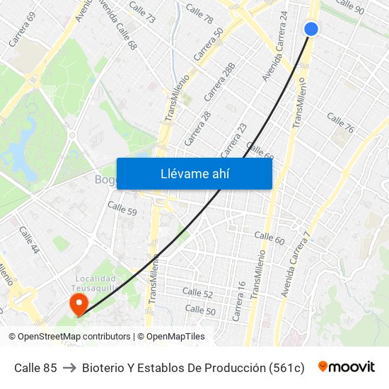 Calle 85 to Bioterio Y Establos De Producción (561c) map